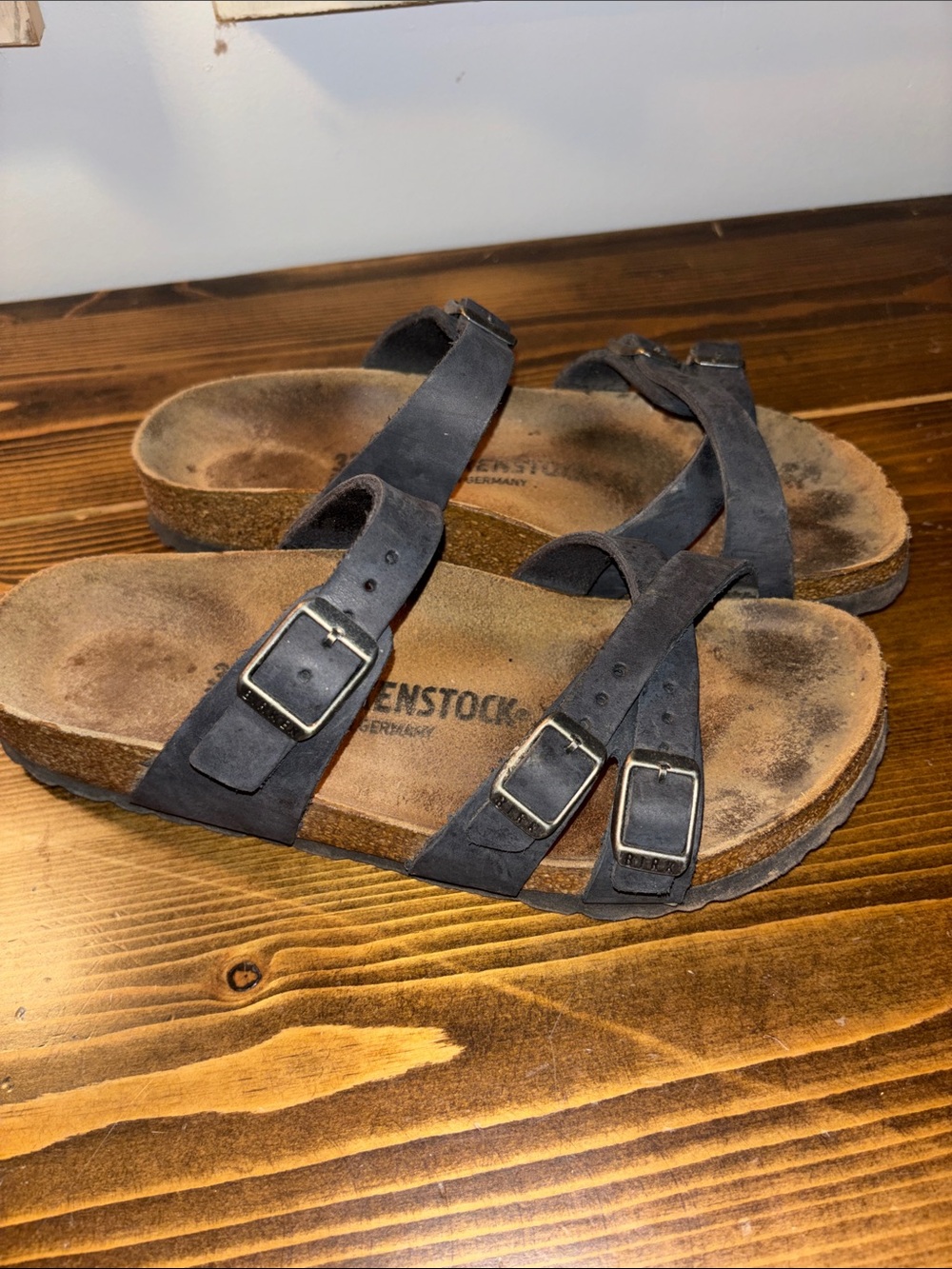 Black Birkenstock-Inspired Triple Buckle Sandals